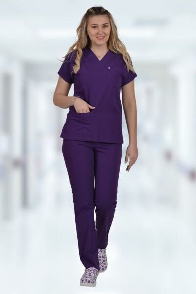 Terycoton Kadın Mor Doktor Hemşire Forması