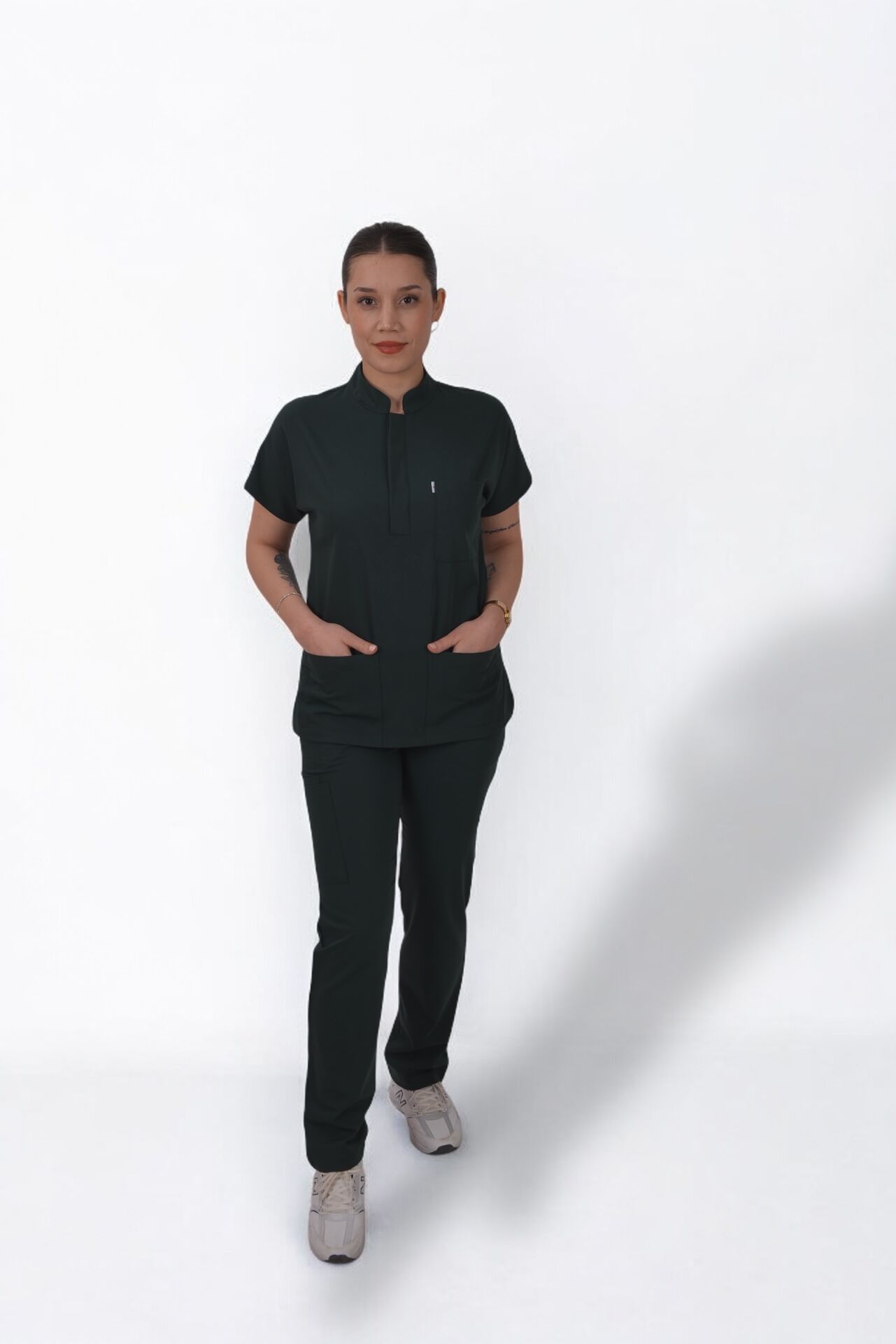 Premium Likralı Snap Seri Kadın Avcı Yeşili Scrubs