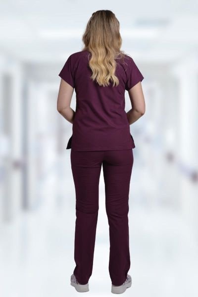 Terycoton Kadın Mürdüm Doktor Hemşire Forması