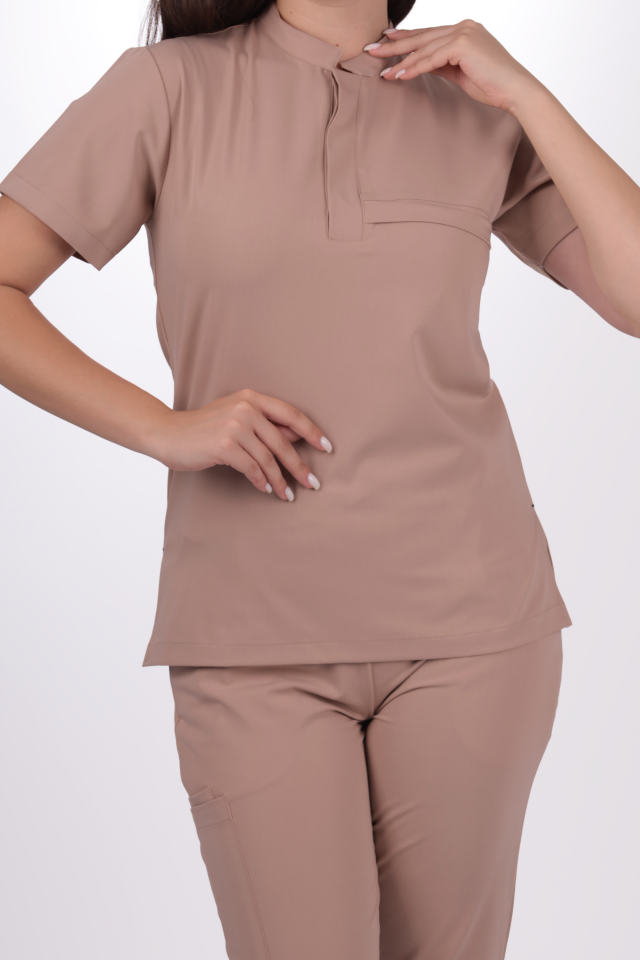 Premium Likralı Lotus Seri Kadın Karamel Scrubs