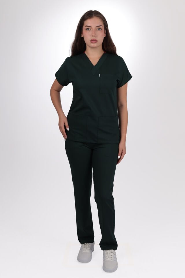 Terycoton Kadın Ormancı Yeşili Doktor Hemşire Forması