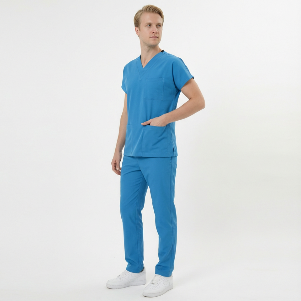 Likralı Klasik Seri Erkek Petrol Mavisi Scrubs