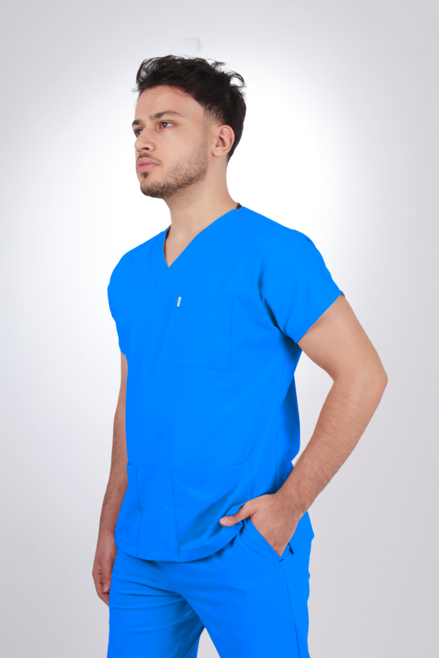 Likralı Klasik Seri Erkek Petrol Mavisi Scrubs