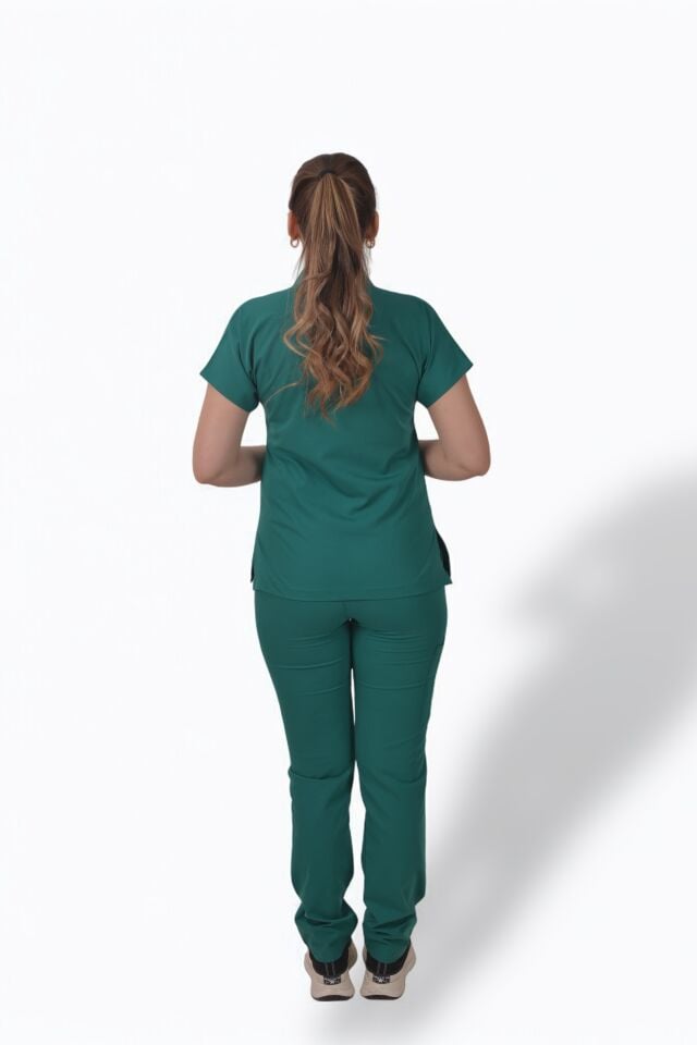 Premium Likralı Zipper Seri Kadın Cerrahi Yeşili Scrubs