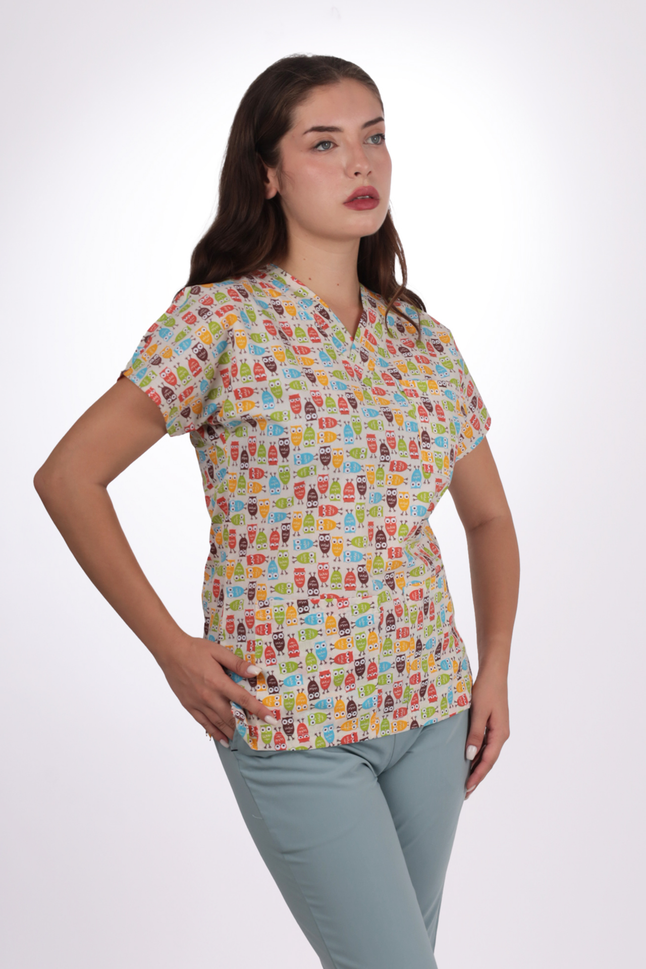 Desenli Seri Baykuş Desen Kadın Tek Üst