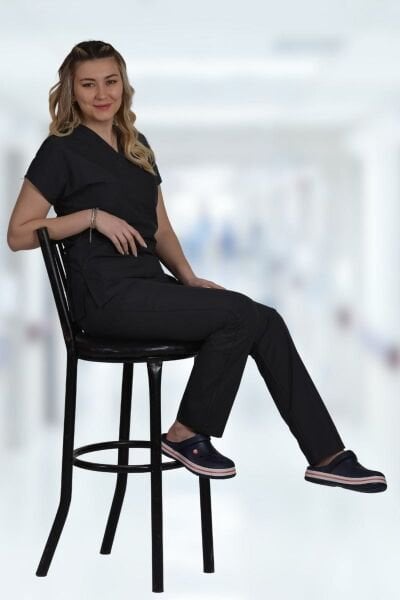 Terycoton Kadın Siyah Doktor Hemşire Forması