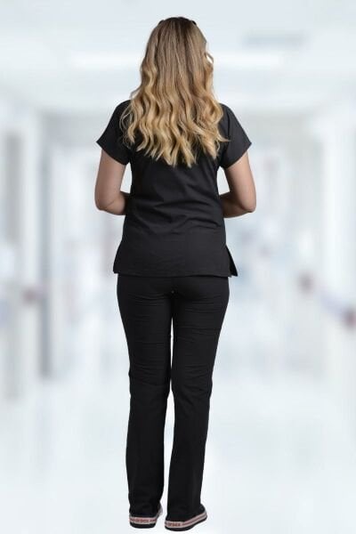 Terycoton Kadın Siyah Doktor Hemşire Forması