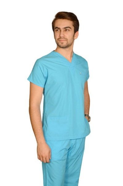 Terycoton Erkek Turkuaz Mavi Doktor Hemşire Forması
