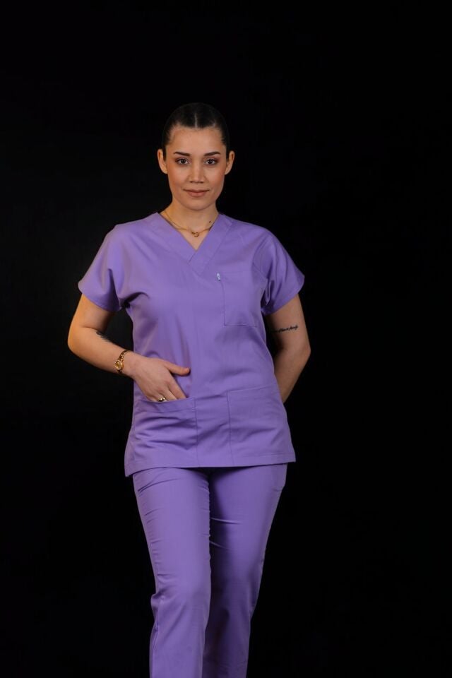 Likralı Klasik Seri Kadın Lila Scrubs