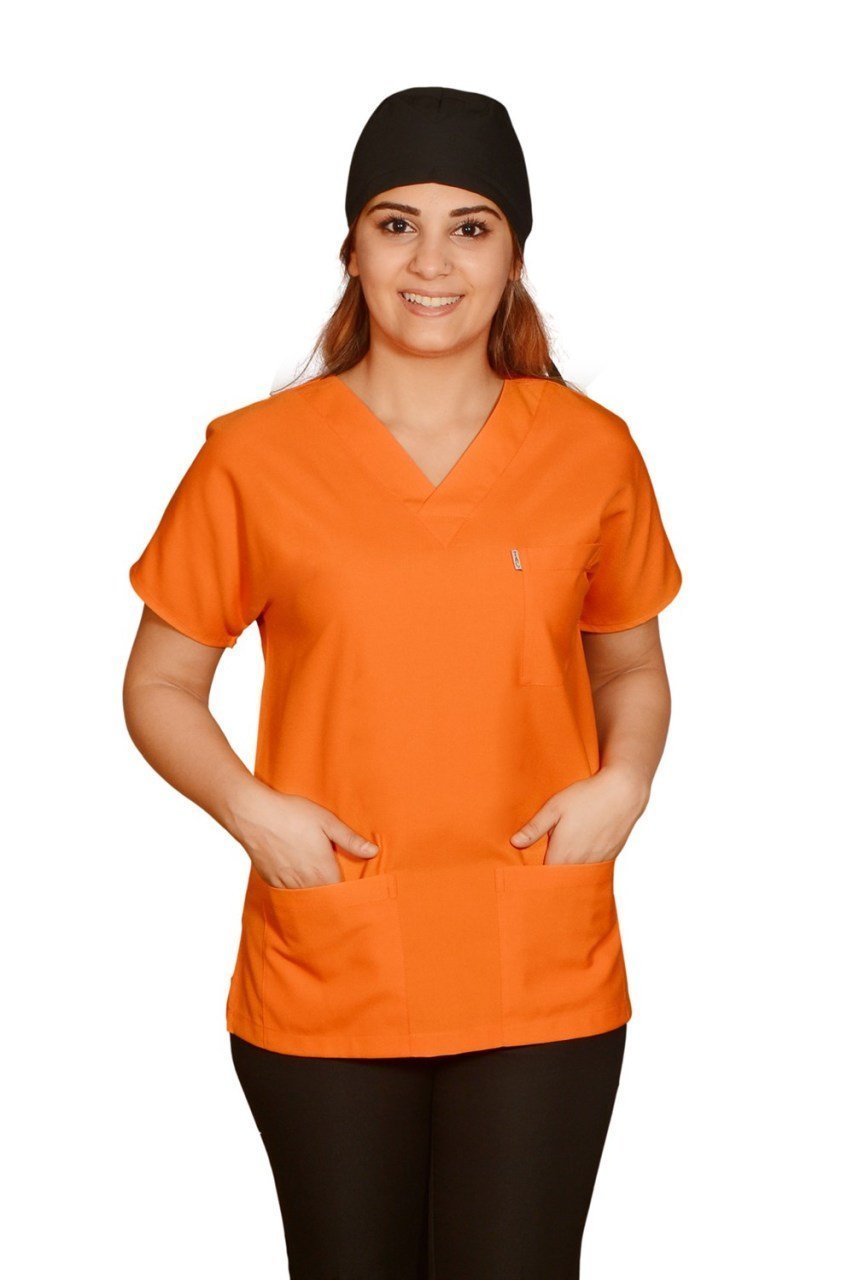 Kadın Alpaka Turuncu Siyah Doktor Hemşire Forması S - Evet - İsim Yazılsın +80₺ - TEK ALT