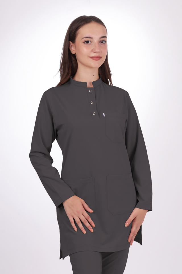 Premium Likralı Tesettür Seri Kadın Antrasit Gri Scrubs