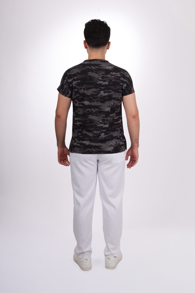 Desenli Seri Gri Kamuflaj Desen Erkek Tek Üst