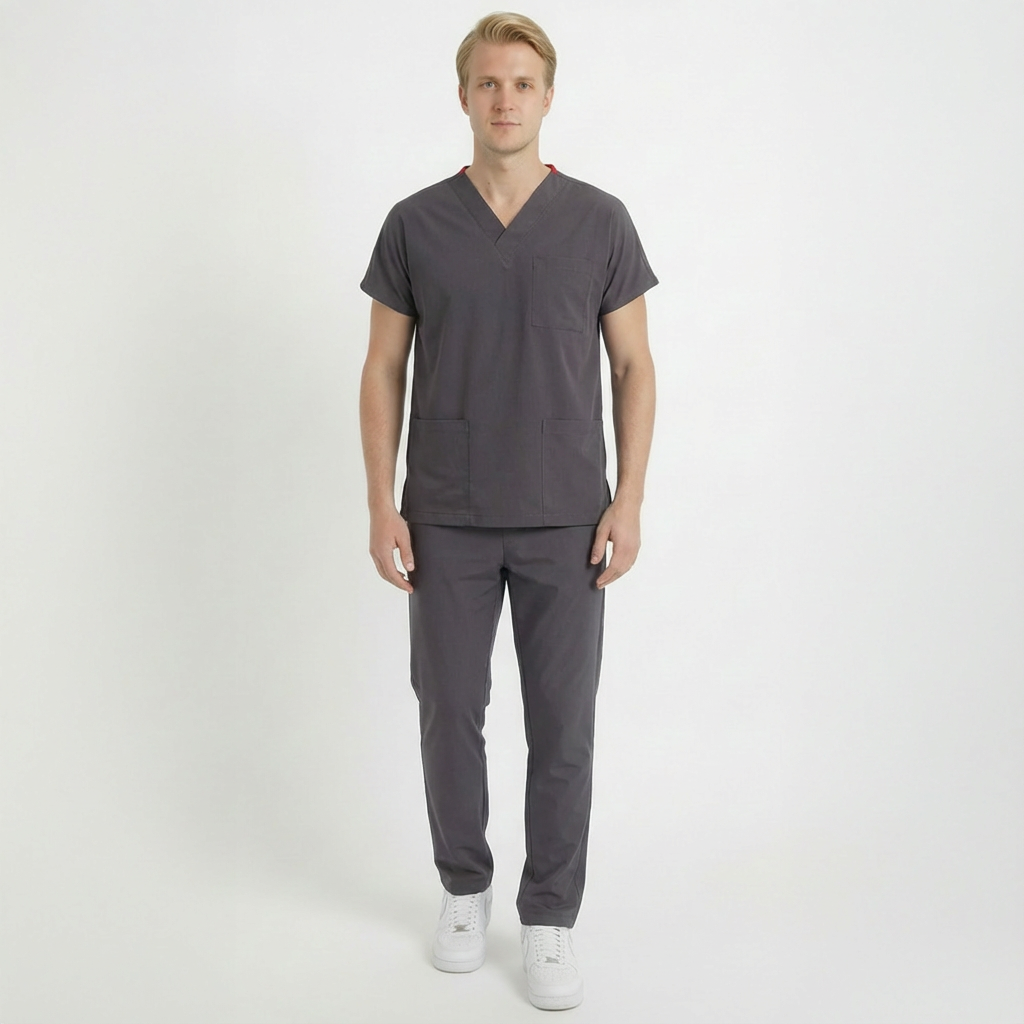 Likralı Klasik Seri Erkek Antrasit Gri Scrubs