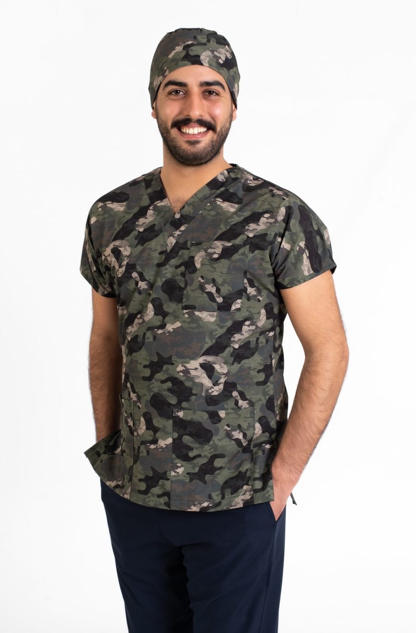 Erkek Haki Kamuflaj Desenli Doktor Hemşire Forması