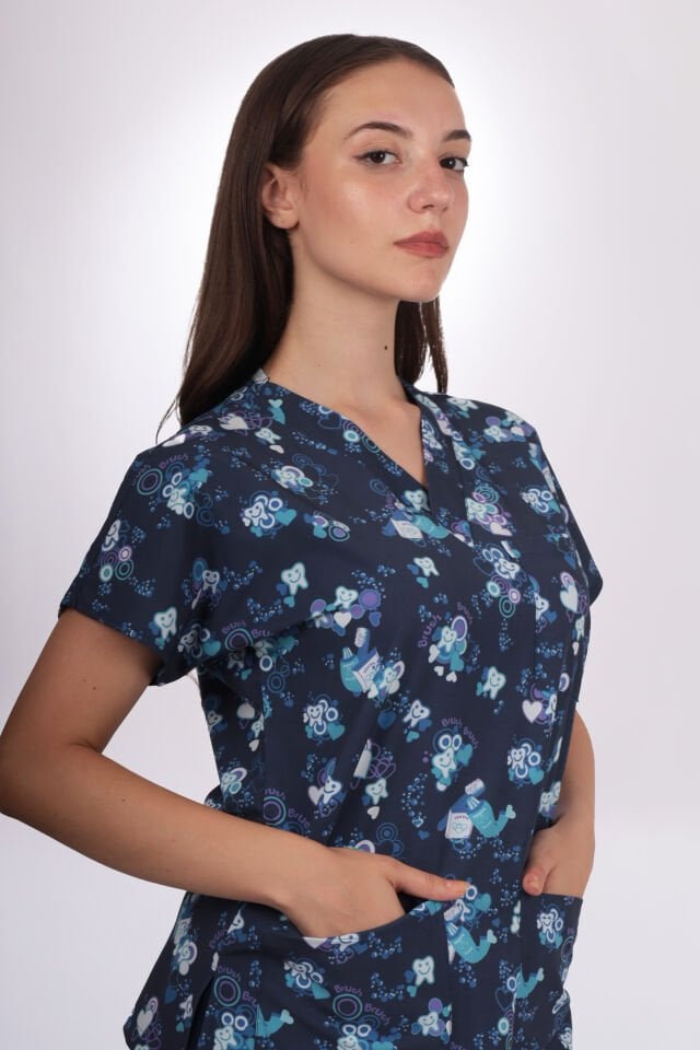 Desenli Seri Diş Desen Kadın Tek Üst