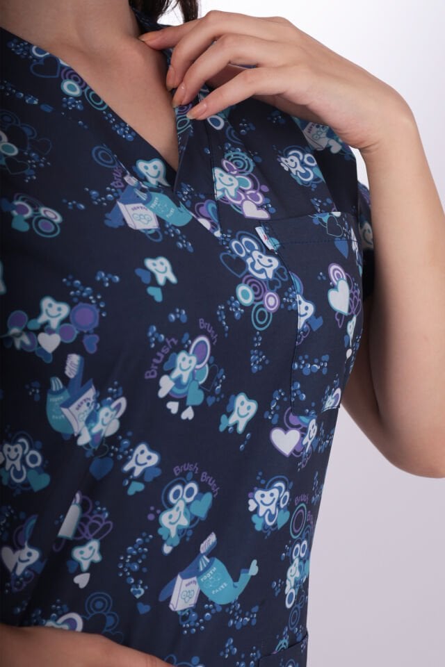 Desenli Seri Diş Desen Kadın Tek Üst