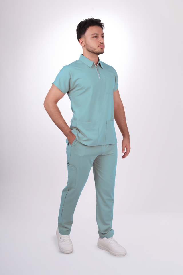 Premium Likralı Zipper Seri Erkek Benetton Scrubs