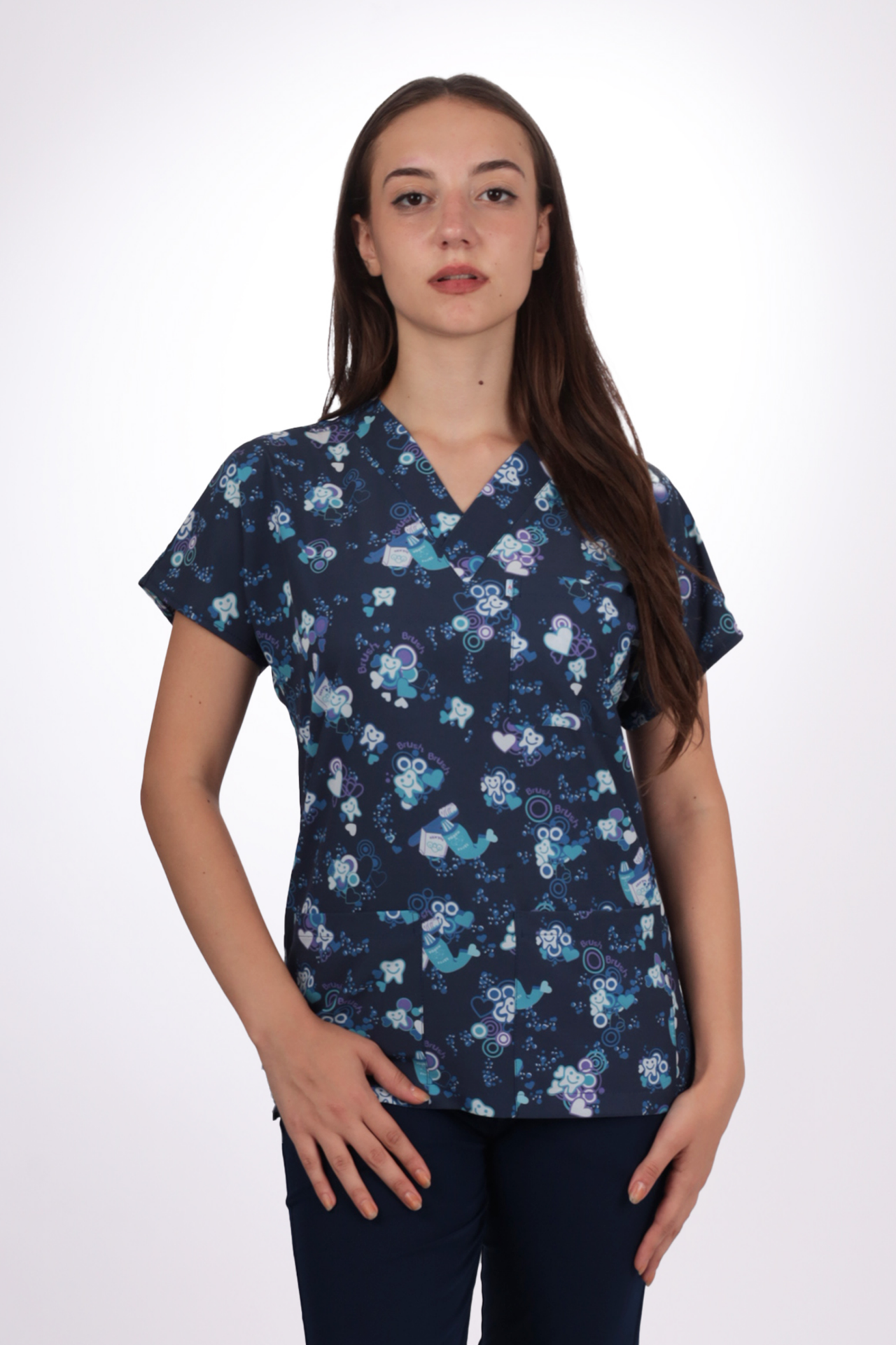 Desenli Seri Diş Desen Kadın Tek Üst