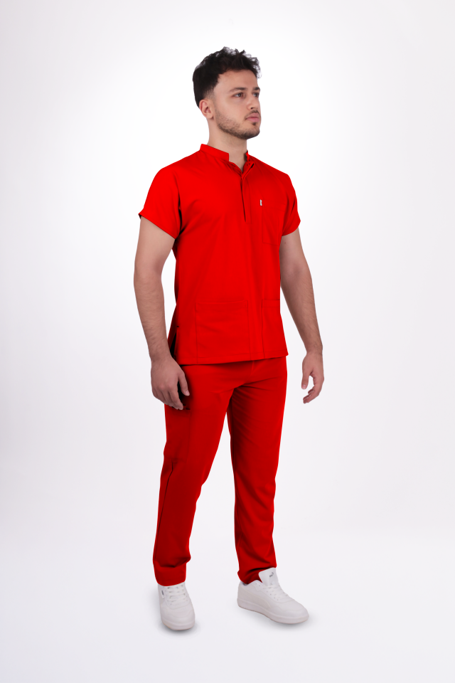 Premium Likralı Snap Seri Erkek Kırmızı Scrubs