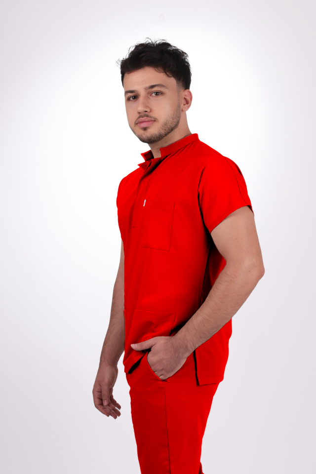 Premium Likralı Snap Seri Erkek Kırmızı Scrubs
