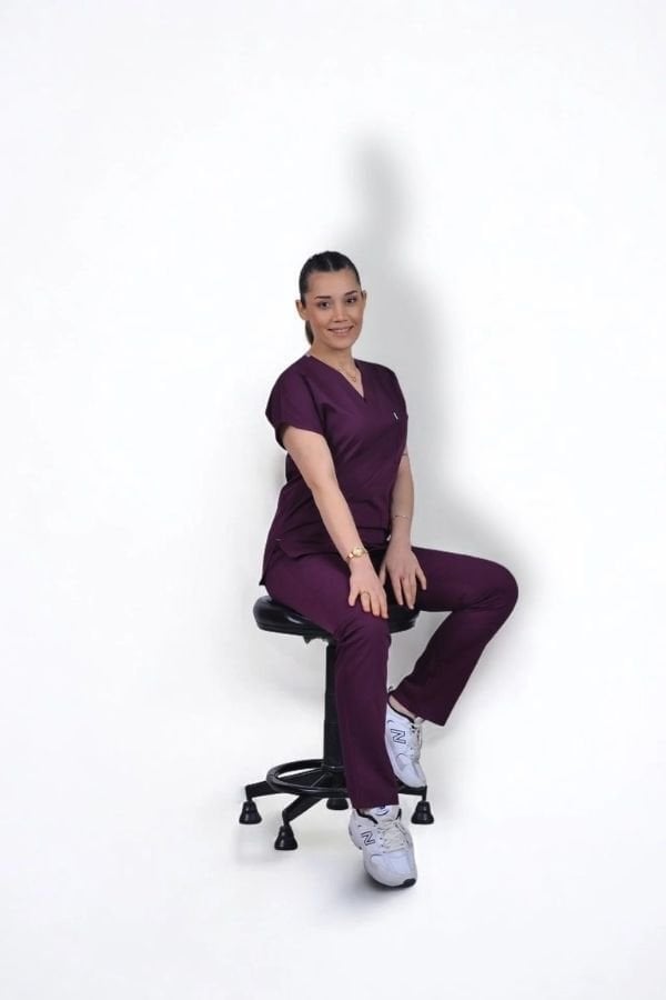Likralı Klasik Seri Kadın Mürdüm Scrubs