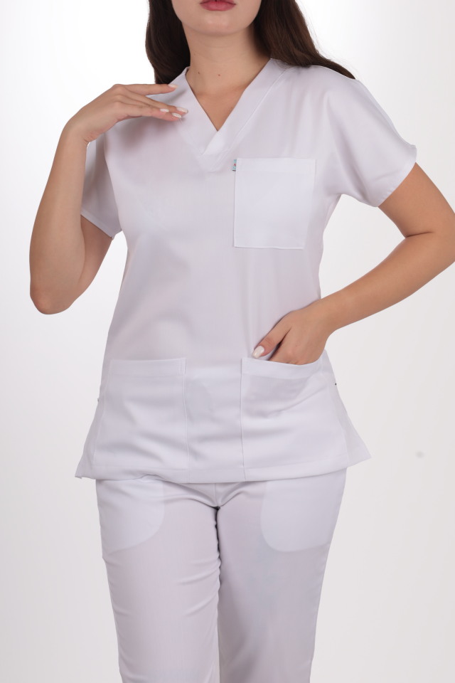 Premium Likralı Klasik Seri Kadın Beyaz Scrubs
