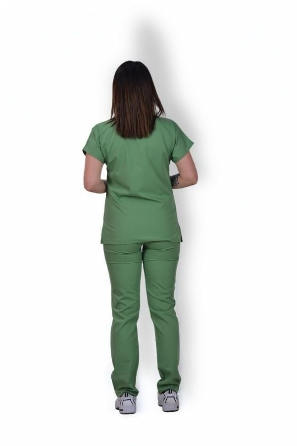 Premium Likralı Zipper Seri Kadın Fıstık Yeşili Scrubs