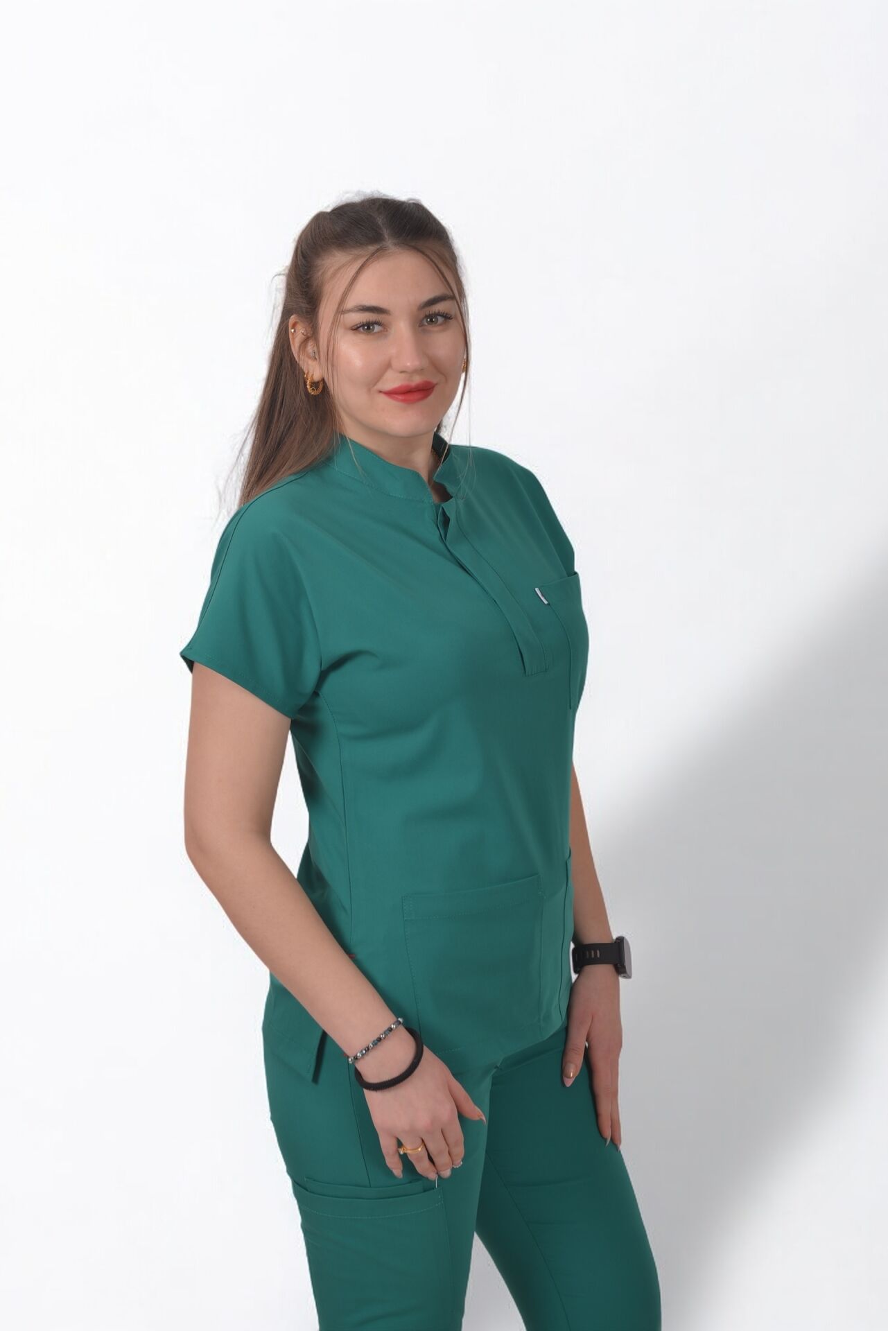 Premium Likralı Snap Seri Kadın Cerrahi Yeşil Scrubs