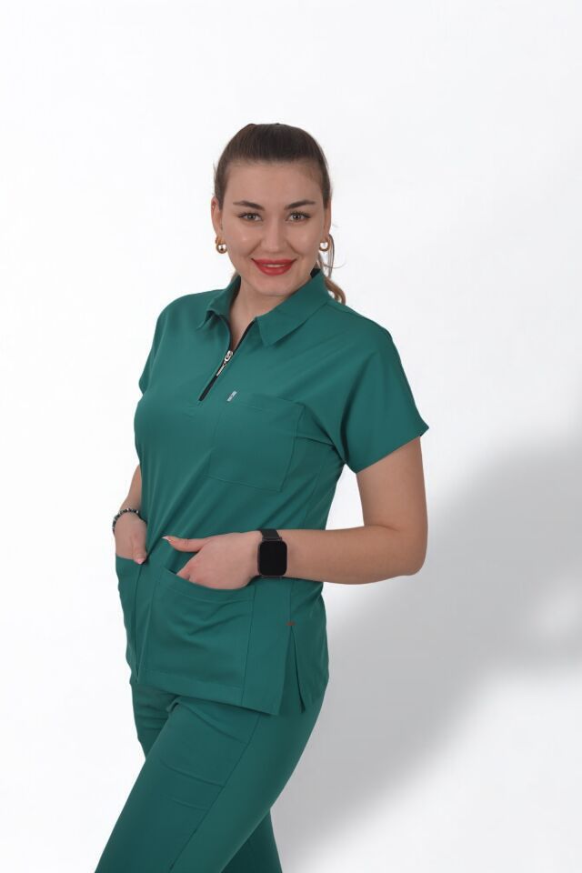 Premium Likralı Snap Seri Kadın Cerrahi Yeşil Scrubs