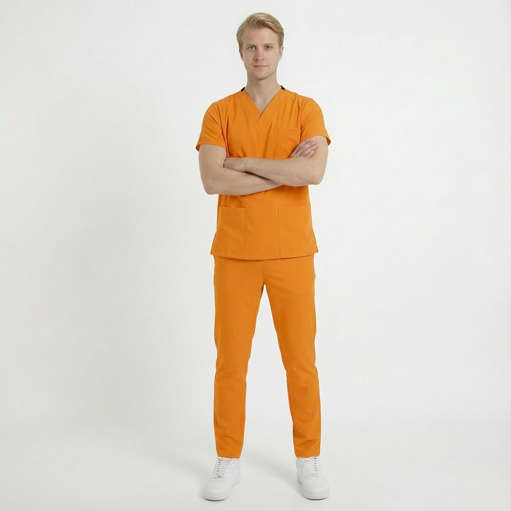 Likralı Klasik Seri Erkek Hardal Sarısı Scrubs