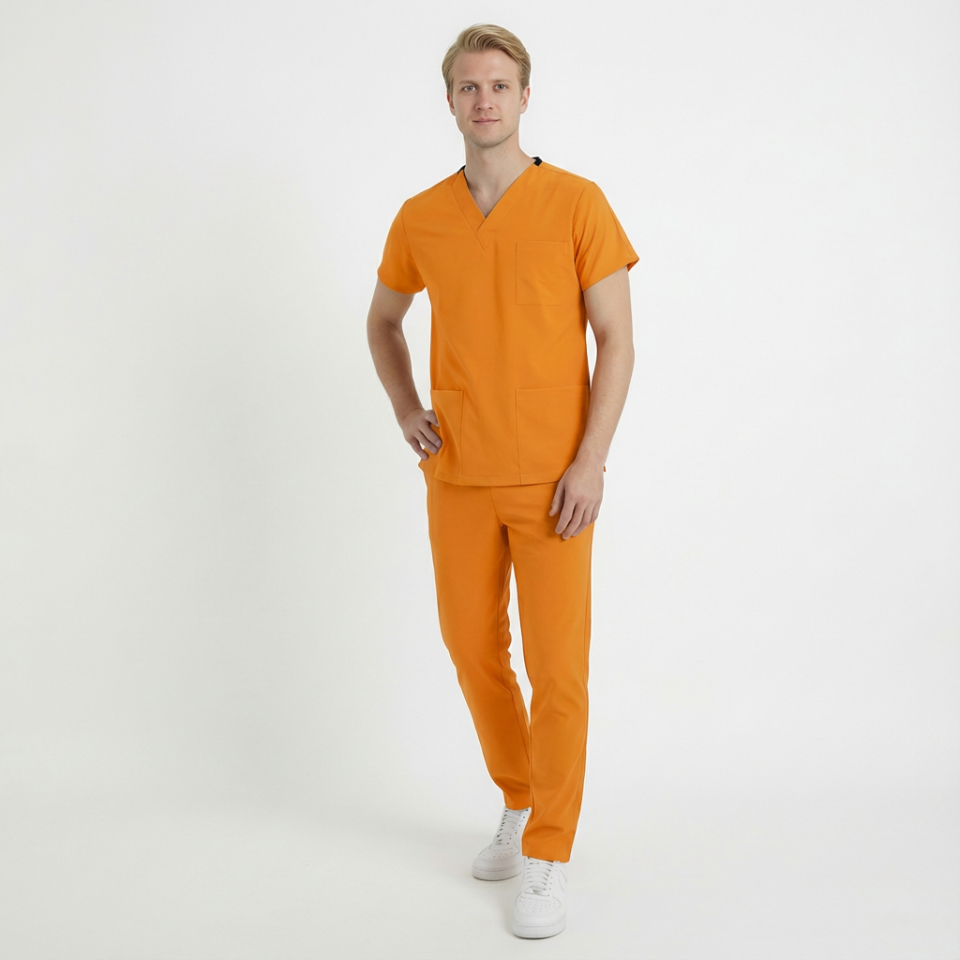 Likralı Klasik Seri Erkek Hardal Sarısı Scrubs