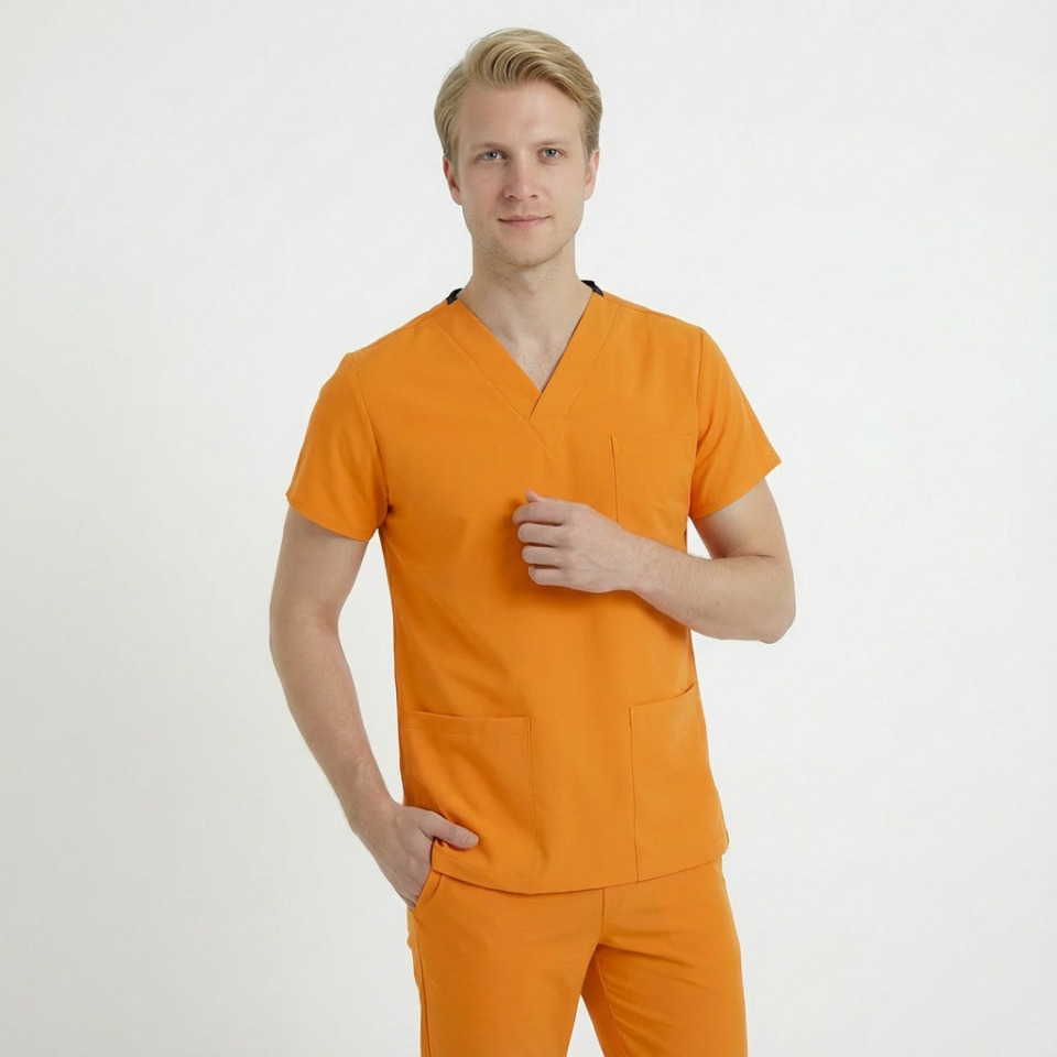 Likralı Klasik Seri Erkek Hardal Sarısı Scrubs