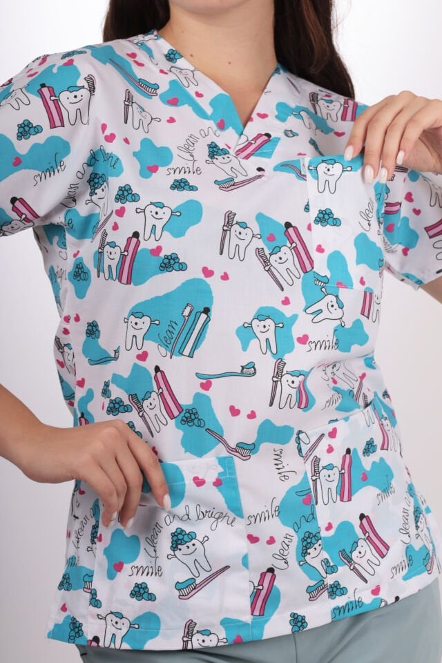 Desenli Seri Beyaz Diş Desen Kadın Tek Üst