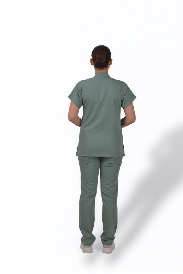 Premium Likralı Snap Seri Kadın Küf Yeşili Scrubs