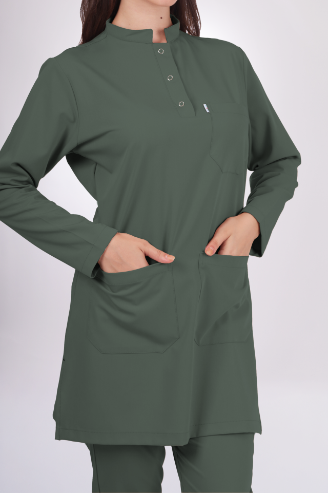 Premium Likralı Tesettür Seri Kadın Avcı Yeşili Scrubs