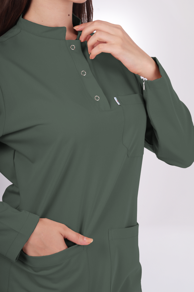 Premium Likralı Tesettür Seri Kadın Avcı Yeşili Scrubs