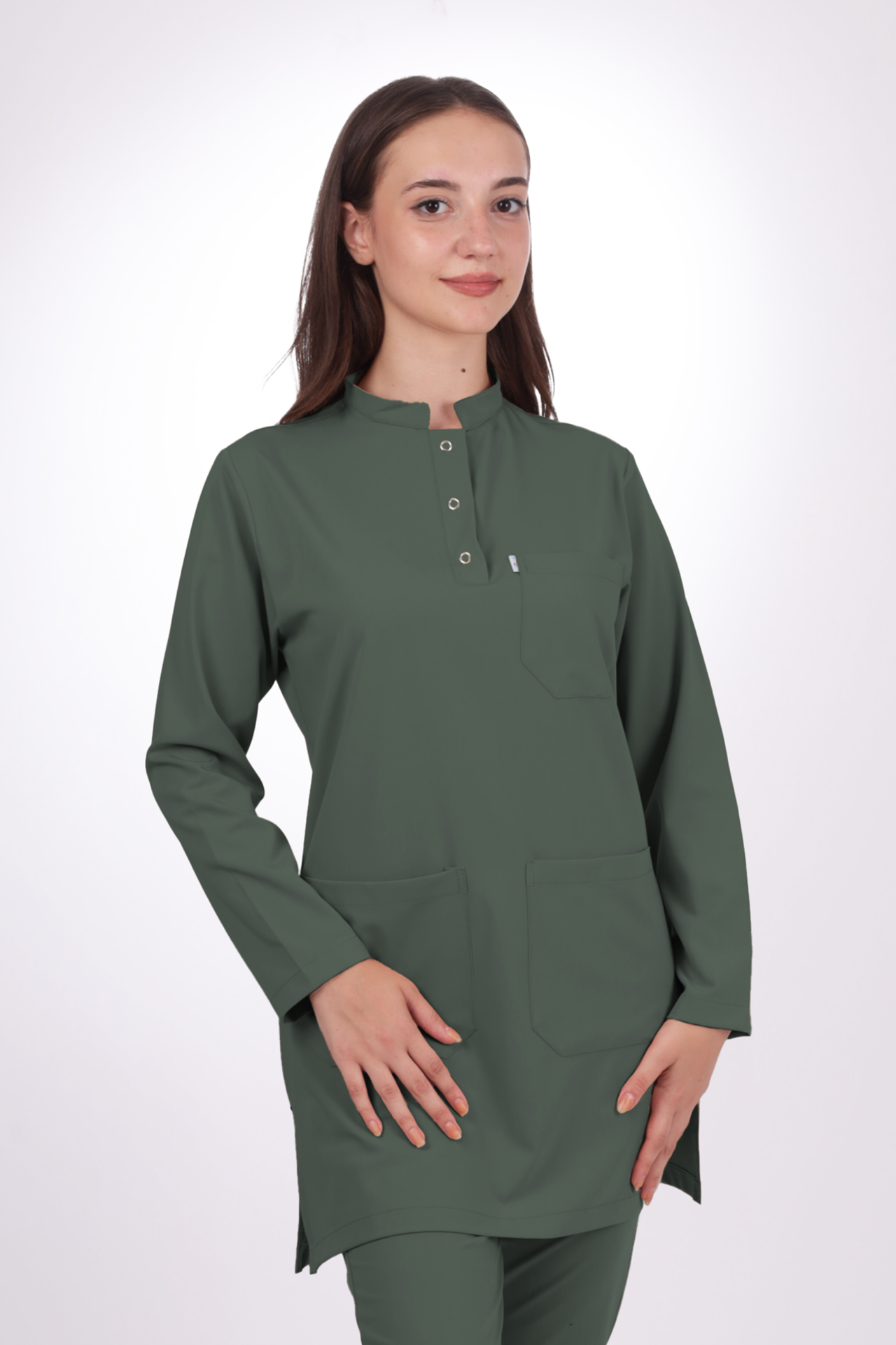 Premium Likralı Tesettür Seri Kadın Avcı Yeşili Scrubs