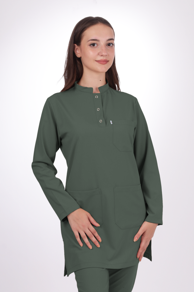 Premium Likralı Tesettür Seri Kadın Avcı Yeşili Scrubs