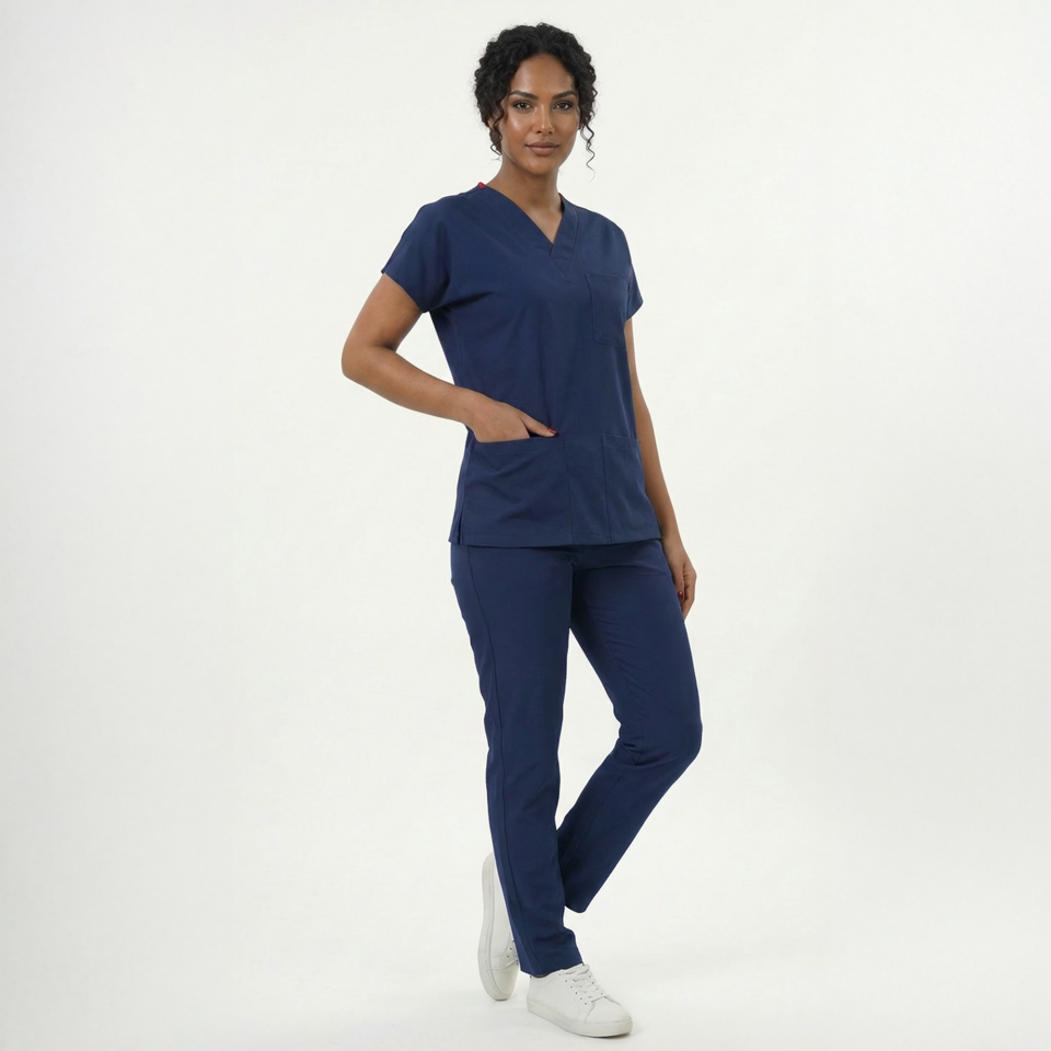 Likralı Klasik Seri Kadın Havacı Mavi Scrubs