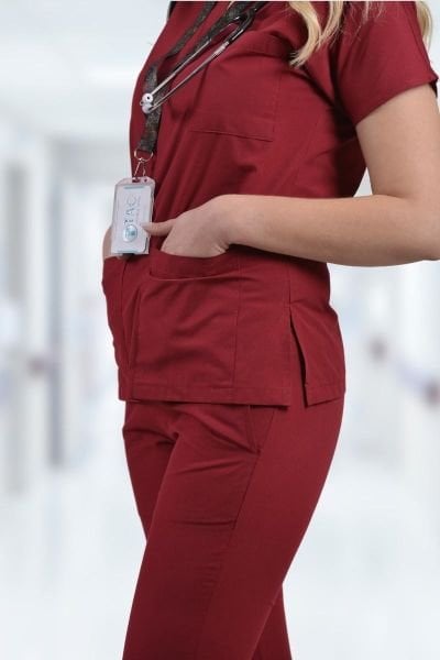 Terycoton Kadın Bordo Doktor Hemşire Forması