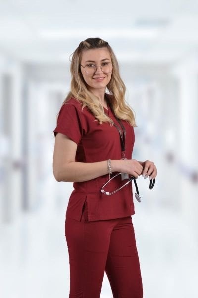 Terycoton Kadın Bordo Doktor Hemşire Forması