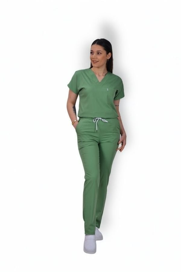 Premium Likralı Klasik Seri Kadın Fıstık Yeşili Scrubs