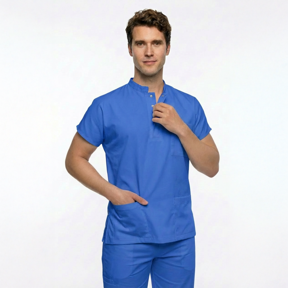 Likralı Snap Seri Erkek Gök Mavisi Scrubs