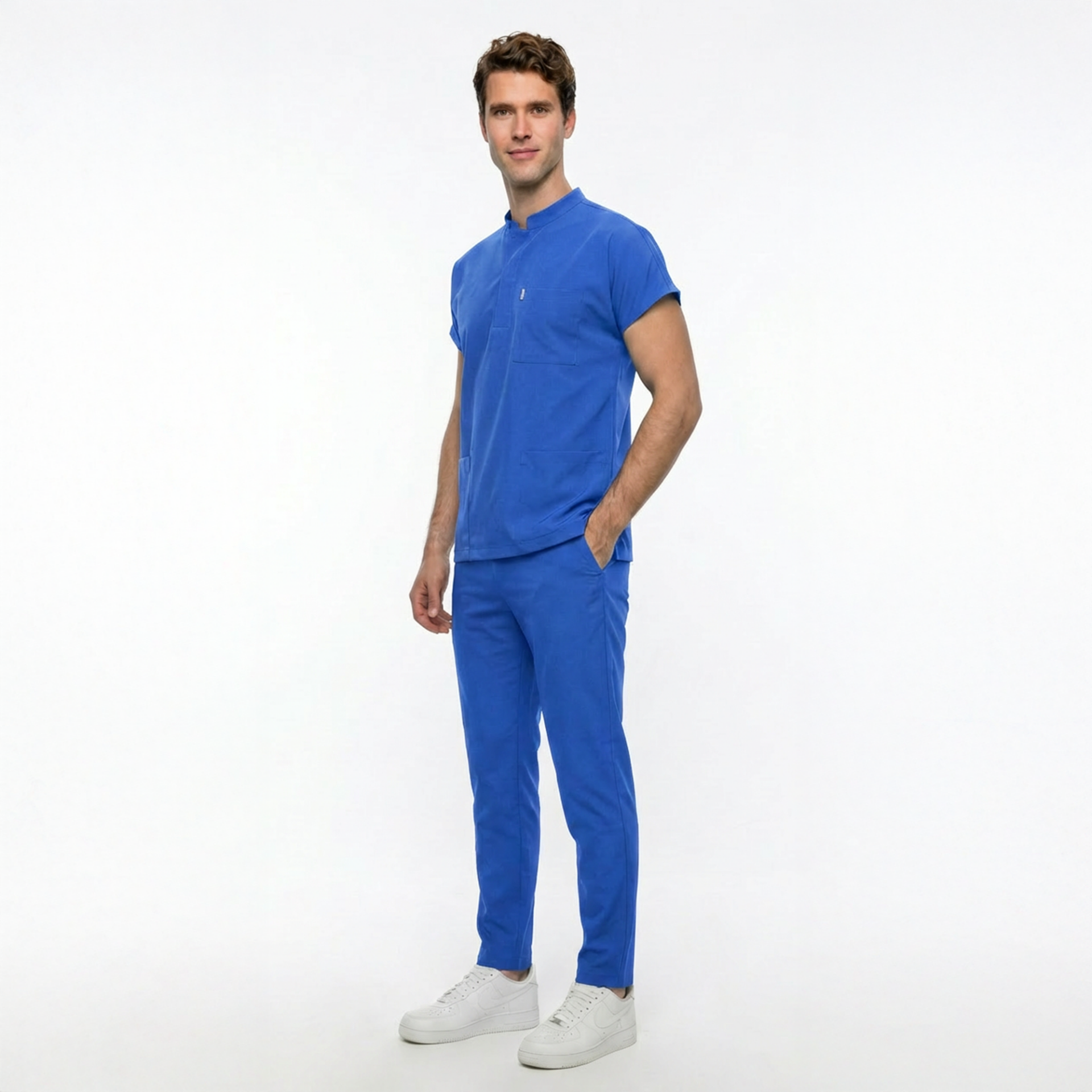 Likralı Snap Seri Erkek Gök Mavisi Scrubs