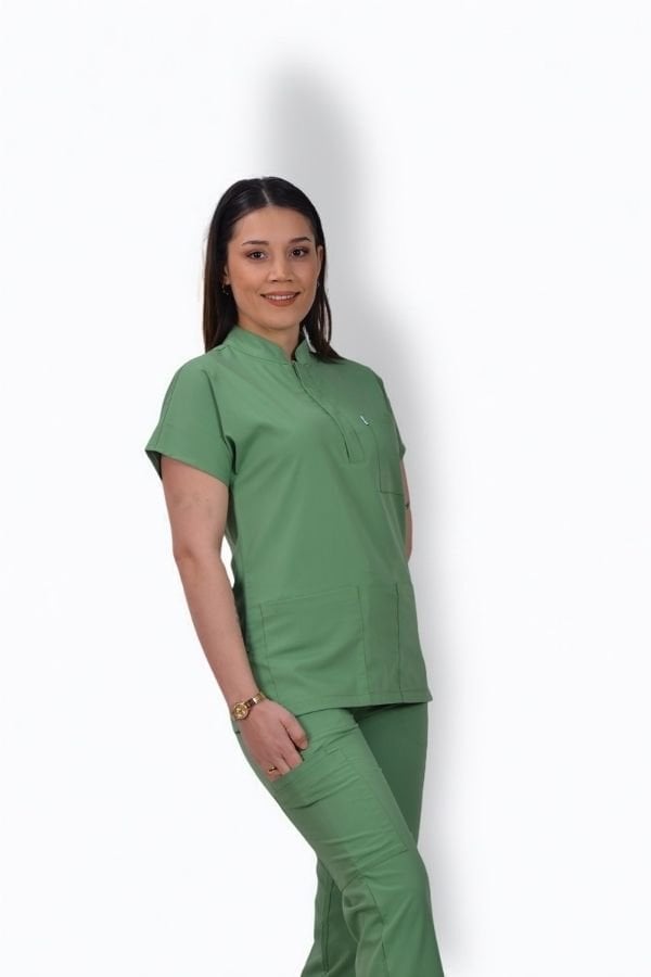 Premium Likralı Snap Seri Kadın Fıstık Yeşili Scrubs