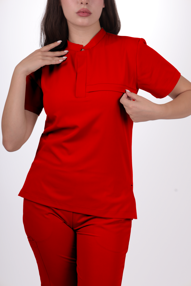 Premium Likralı Lotus Seri Kadın Kırmızı Scrubs
