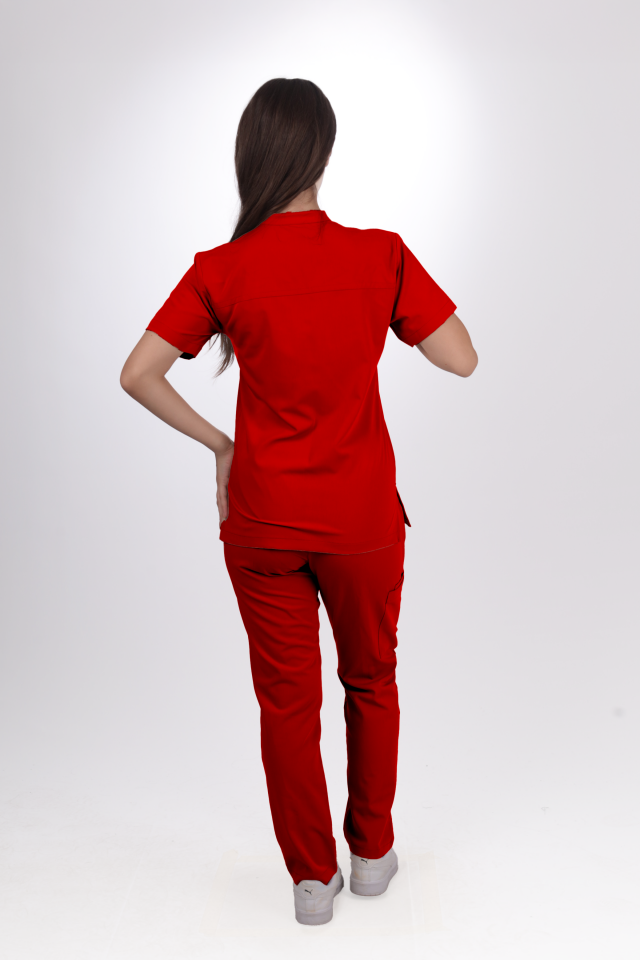 Premium Likralı Lotus Seri Kadın Kırmızı Scrubs