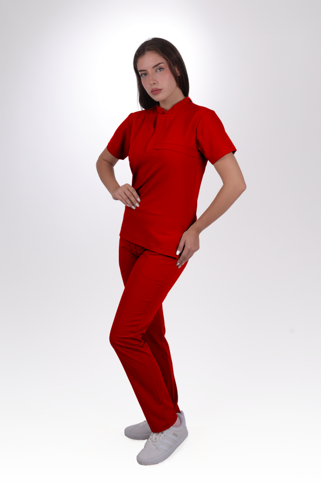 Premium Likralı Lotus Seri Kadın Kırmızı Scrubs