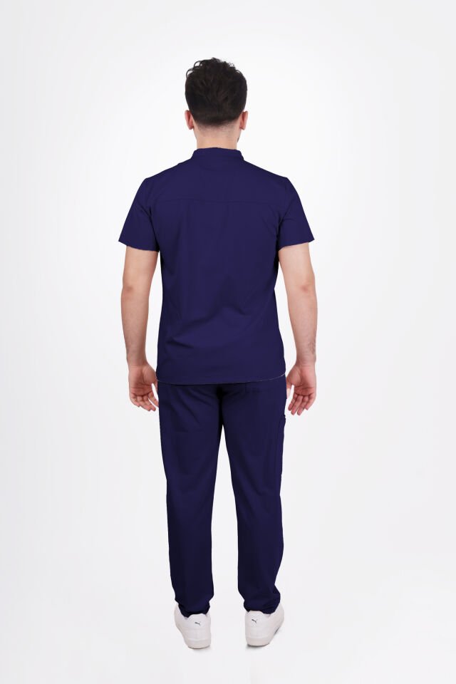 Premium Likralı SnapPrime Seri Erkek İndigo Lacivert Scrubs