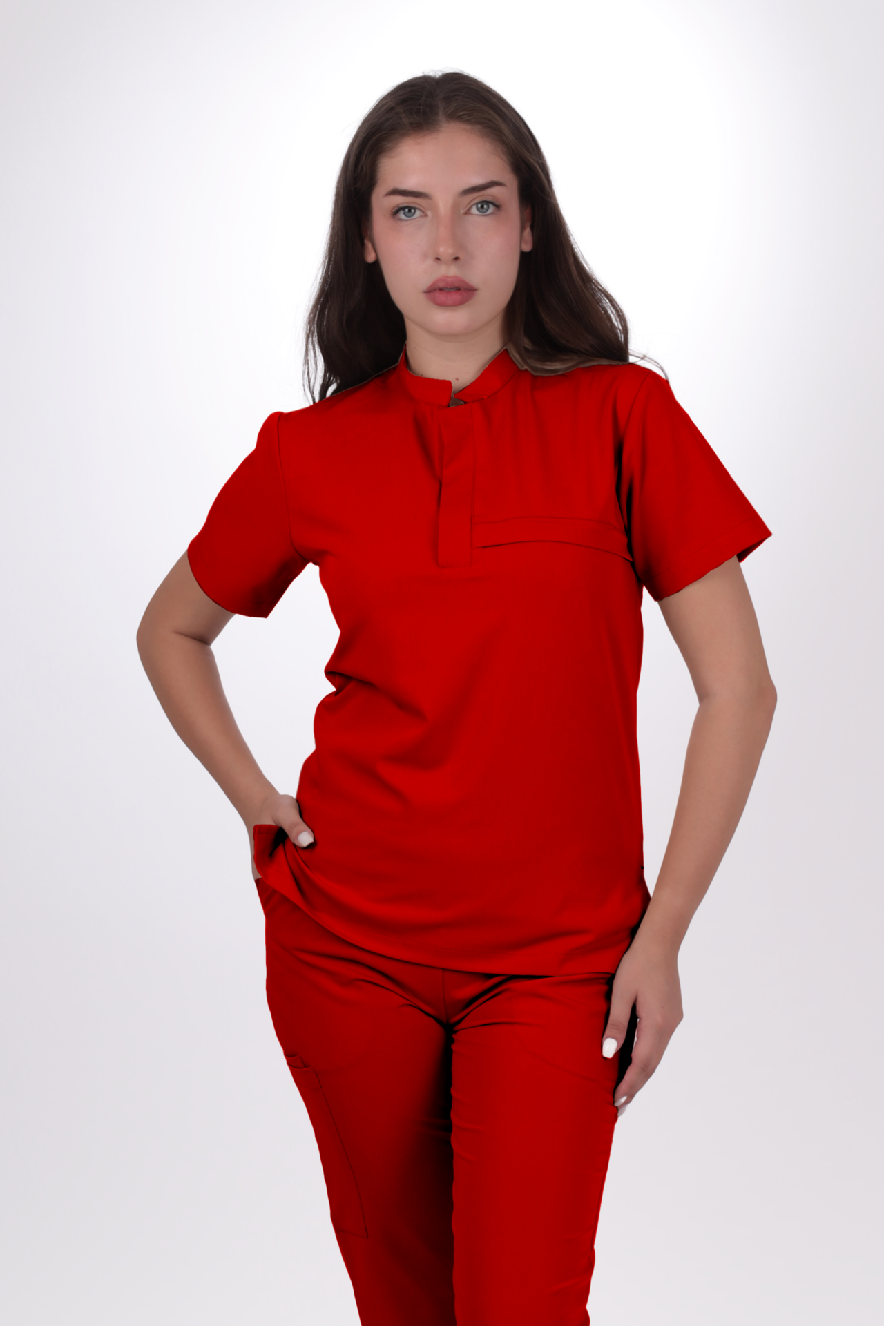 Premium Likralı Lotus Seri Kadın Kırmızı Scrubs